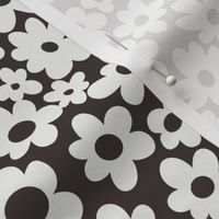 retro flowers fabric - 90s flower fabric, 70s fabric -coffee