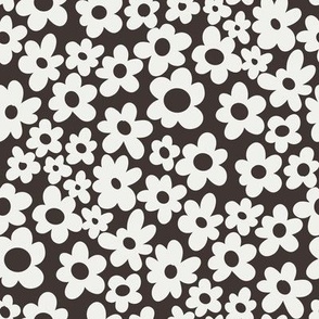 retro flowers fabric - 90s flower fabric, 70s fabric -coffee