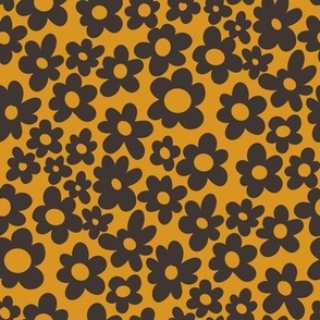 retro flowers fabric - 90s flower fabric, 70s fabric -gold