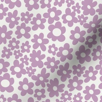 retro flowers fabric - 90s flower fabric, 70s fabric - lavender