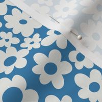 retro flowers fabric - 90s flower fabric, 70s fabric - Paris blue