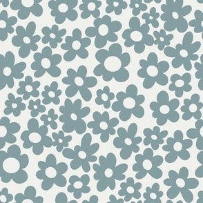 retro flowers fabric - 90s flower fabric, 70s fabric -slate