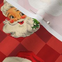 Christmas Vintage Santa Claus with Red Check Gingham background 