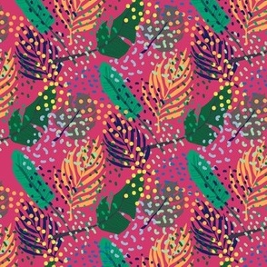 Tropical leaves on hot pink Medium scale