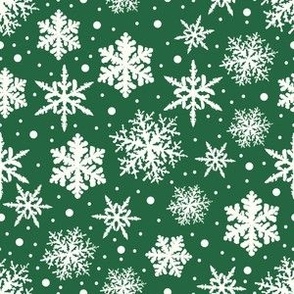 Christmas snowflakes Emerald green and natural matching Petal solids Small scale