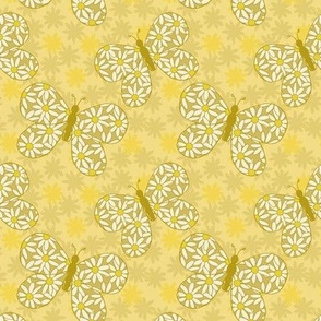 Sweet Butterflies in a field of yellow daisies; cottage core vintage style for children's apparel and home decor