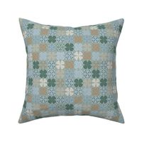354 - Four leaf clovers in muted safe, grey and toffee: medium scale for apparel and home decor items