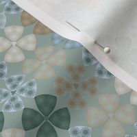 354 - Four leaf clovers in muted safe, grey and toffee: medium scale for apparel and home decor items