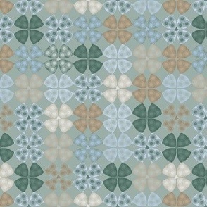 354 - Four leaf clovers in muted safe, grey and toffee: medium scale for apparel and home decor items