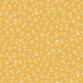 Small scale Floral Vibrant and Energy Golden Mustard: for kids apparel, baby clothes and accessories or soft furnishings