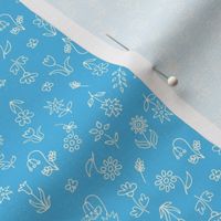 Small scale Floral Vibrant and Bright Turquoise: hand drawn outline flowers perfect for home decor and apparel items