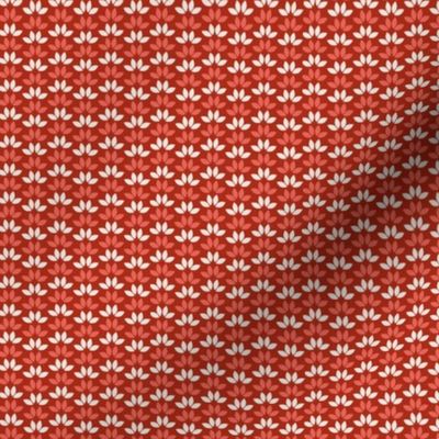 Small scale Folk Art Mid Century Scandi inspired Mod Leaves in Bold Red and Off White: suitable for home decor items, accessories and kids clothes