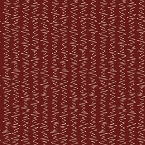 Irregular hand drawn zig zag in cream and deep burgundy, small scale, perfect for crafting, quilting, kids apparel and home decor