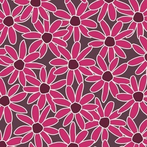 Medium scale Daisy Garden Hot pink and purple daisies/sunflowers, great for apparel and home decor , large  scale, bold and modern floral pattern for dresses and apparel , adorable nursery sheets and bumper pads, bibs, burp cloths and more   