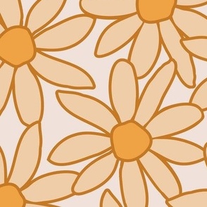 Jumbo large scale Daisy Garden  hand drawn in warm mustard and cream: large scale for kids apparel and home decor items