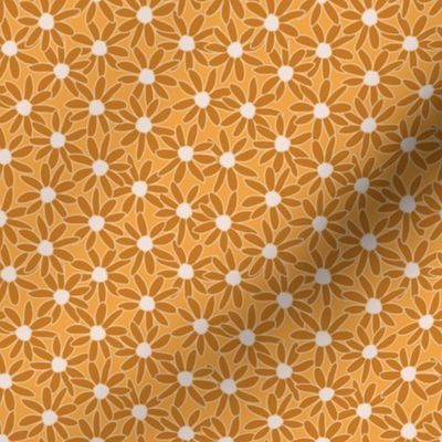 Small scale Daisy Garden hand drawn in warm mustards and orange: large scale for kids apparel and home decor items