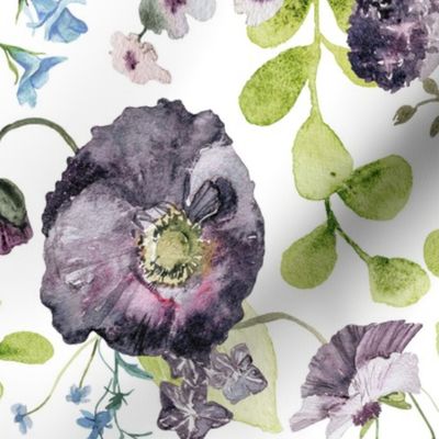 18" Poppy Meadow - Purple and Blue Wildflowers 