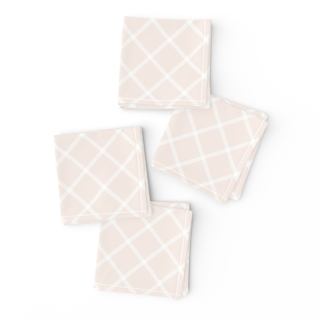 12 " Diagonal White on blush pink grid- blush pink gingham, blush pink white grid 