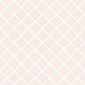 12 " Diagonal White on blush pink grid- blush pink gingham, blush pink white grid 