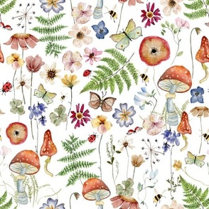 10"   Enchanting Wildflowers Meadow with Toadstools and Butterflies 