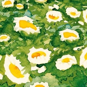 36’” Large Green Gustav Klimt Cottage garden - daisy flower meadow- daisies fabric - spring flowers fabric 