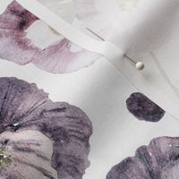 Purple Poppies, Purple Poppy Flower Fabric,  handpainted flowers - white