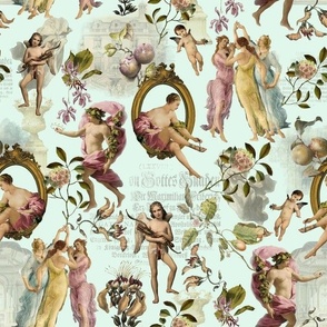 12 " Vintage fantasy - Rococo Antique Flowers, Rococo Fabric,  white- Marie Antoinette Chinoiserie inspired