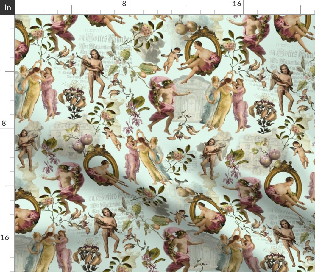 12 " Vintage fantasy - Rococo Antique Flowers, Rococo Fabric,  white- Marie Antoinette Chinoiserie inspired
