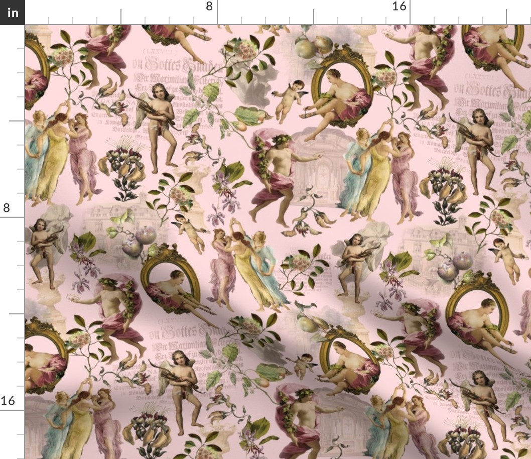 12 " Vintage fantasy - Rococo Antique Flowers, Rococo Fabric,  blush pink - Marie Antoinette Chinoiserie inspired