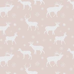 Snowy Winter Landscape with deers and snowflakes  - blush 