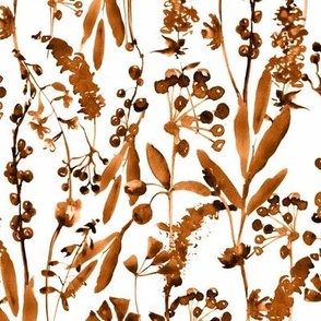 18" Colorful fall wildflower meadow,watercolor wildgrasses copper on white
