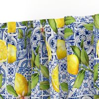 Lemon Fruit Branches on Colorful hand painted mediteranean tiles