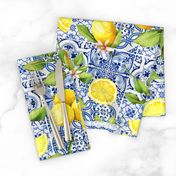 Lemon Fruit Branches on Colorful hand painted mediteranean tiles