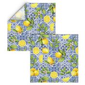 Lemon Fruit Branches on Colorful hand painted mediteranean tiles