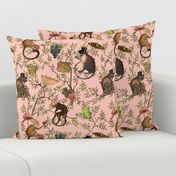 Vintage Monkeys Garden Party - Antique Chinoiserie with drunk nostalgic monkeys  pink- Marie Antoinette Chinoiserie inspired