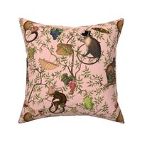 Vintage Monkeys Garden Party - Antique Chinoiserie with drunk nostalgic monkeys  pink- Marie Antoinette Chinoiserie inspired