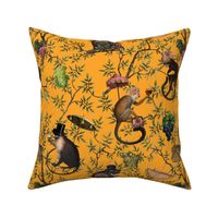 Vintage Monkeys Garden Party - Antique Chinoiserie with drunk nostalgic monkeys mustard yellow- Marie Antoinette Chinoiserie inspired