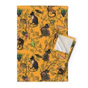 Vintage Monkeys Garden Party - Antique Chinoiserie with drunk nostalgic monkeys mustard yellow- Marie Antoinette Chinoiserie inspired