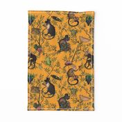 Vintage Monkeys Garden Party - Antique Chinoiserie with drunk nostalgic monkeys mustard yellow- Marie Antoinette Chinoiserie inspired