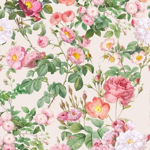 Redouté Roses Garden Flowers - Redouté fabric - Roses fabric - Vintage Rose fabric  blush