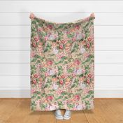Nostalgic Pink Pierre-Joseph Redouté Roses And Dogroses, Antique Flower Bouquets,  vintage home decor, English Rose Fabric on light peach double layer