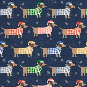 Christmas dogs Dachshund Weiner Sausage Dogs blue