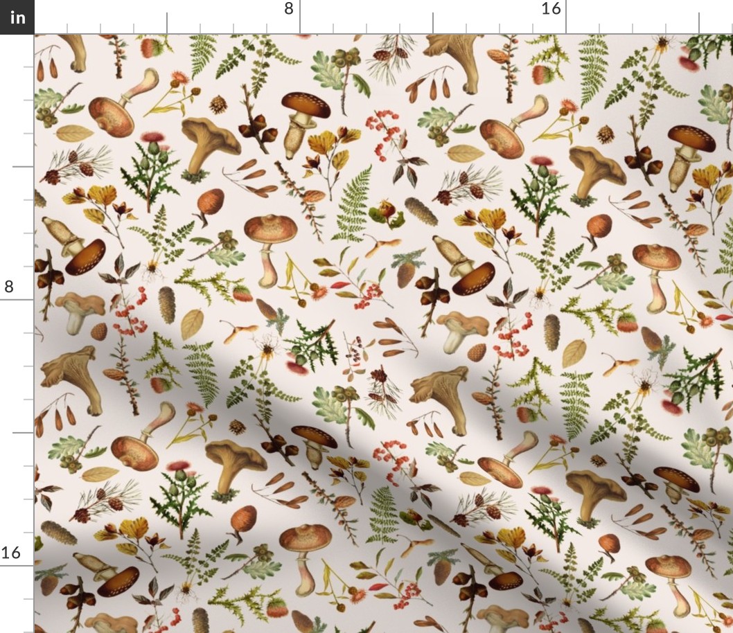 Vintage Botanical Mushroom Fabric, Wild Forest Fabric, Psychadelic  Mushroom Wallpaper woodland fabric on blush beige pink