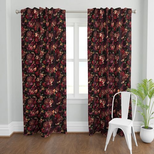 Dramatic Glamour  Dark Fall Flowers real colorful flower fabric- autumn fabric on dramatic black