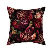 Dramatic Glamour  Dark Fall Flowers real colorful flower fabric- autumn fabric on dramatic black