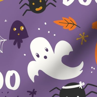 Purple Halloween Ghouls Spiders Bats