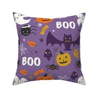 Purple Halloween Ghouls Spiders Bats