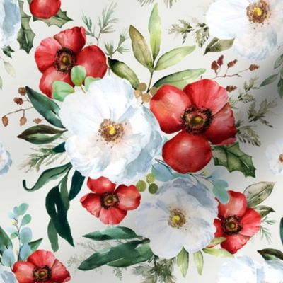 Winter Poppies and Roses Watercolor Florals