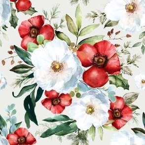 Winter Poppies and Roses Watercolor Florals