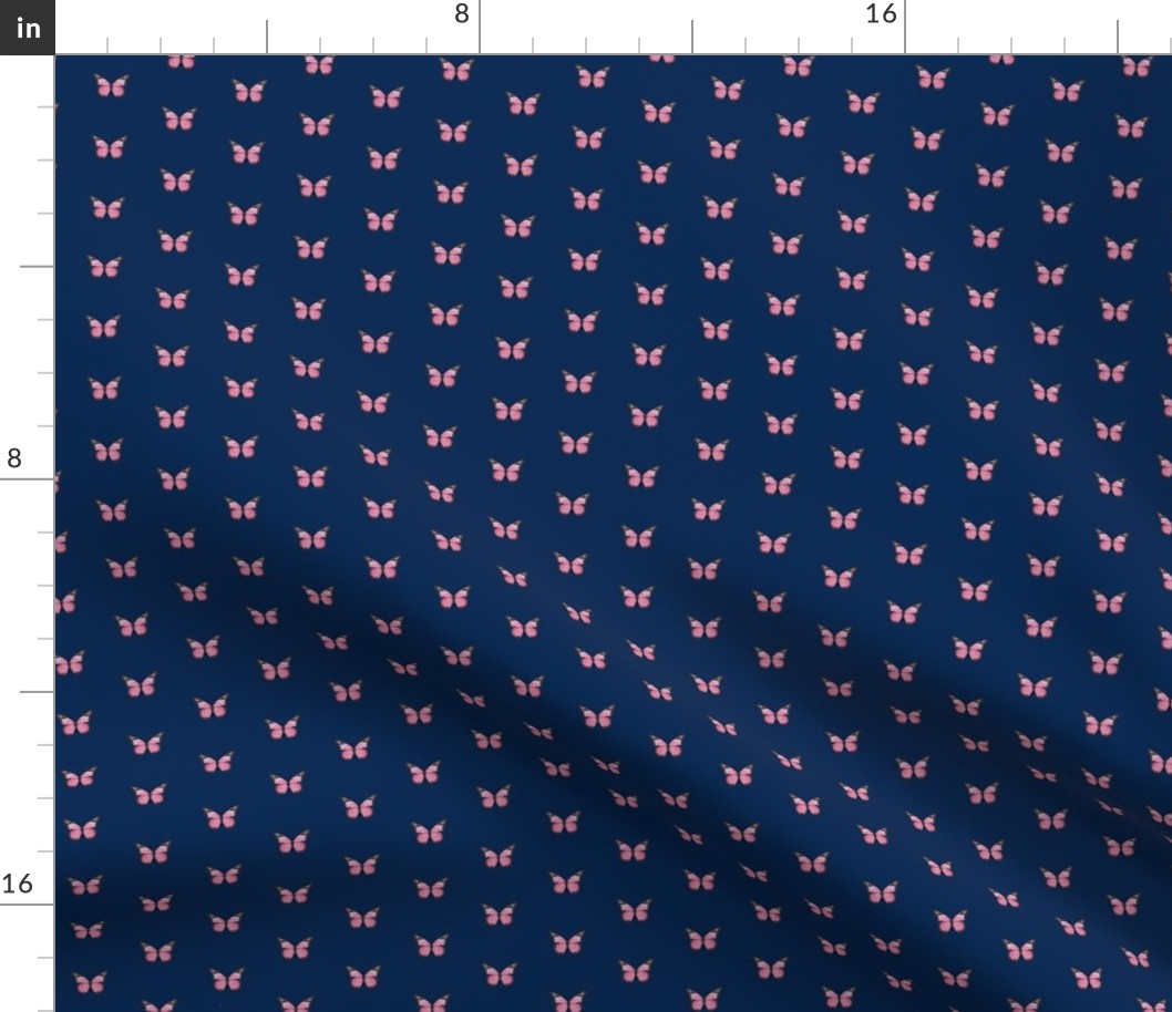 SMALL monarch butterfly fabric // simple sweet butterflies design nursery baby girls fabric - navy and pink